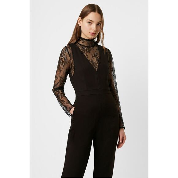 French Connection Lula Lace Black Jumpsuit 2 Sheer Mock Neck formal whimsigoth - Picture 2 of 11